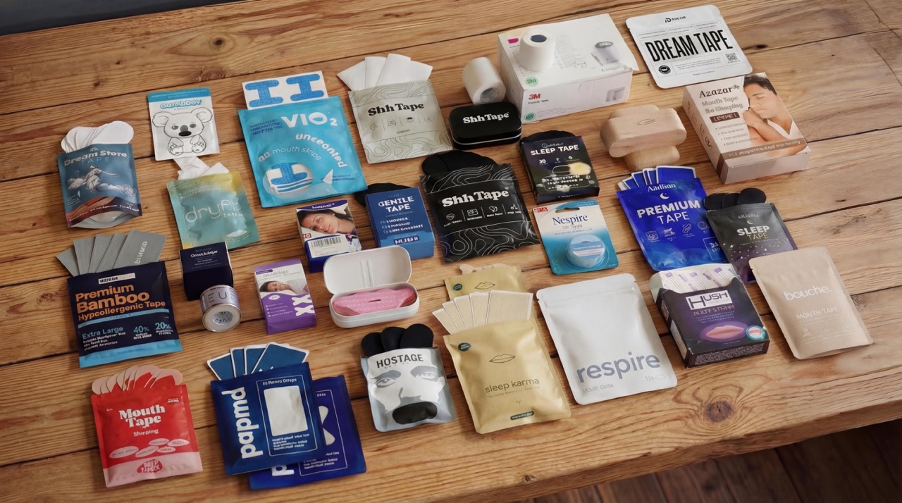 25 mouth tapes tested on a table